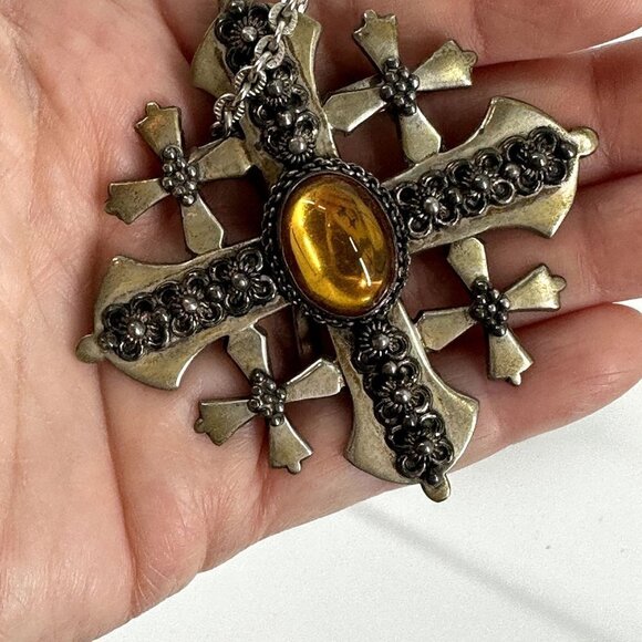 350 Silver Jordan Jerusalem Maltese Crusader Cross Pendent on Chain with box - Picture 16 of 16